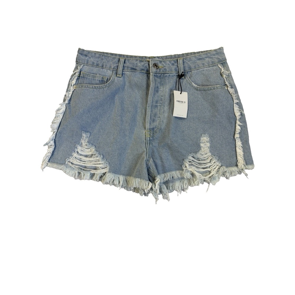 Forever 21 Womens 29 Light Wash Button Fly Cut Off Shorts Rocker Baddie Festival